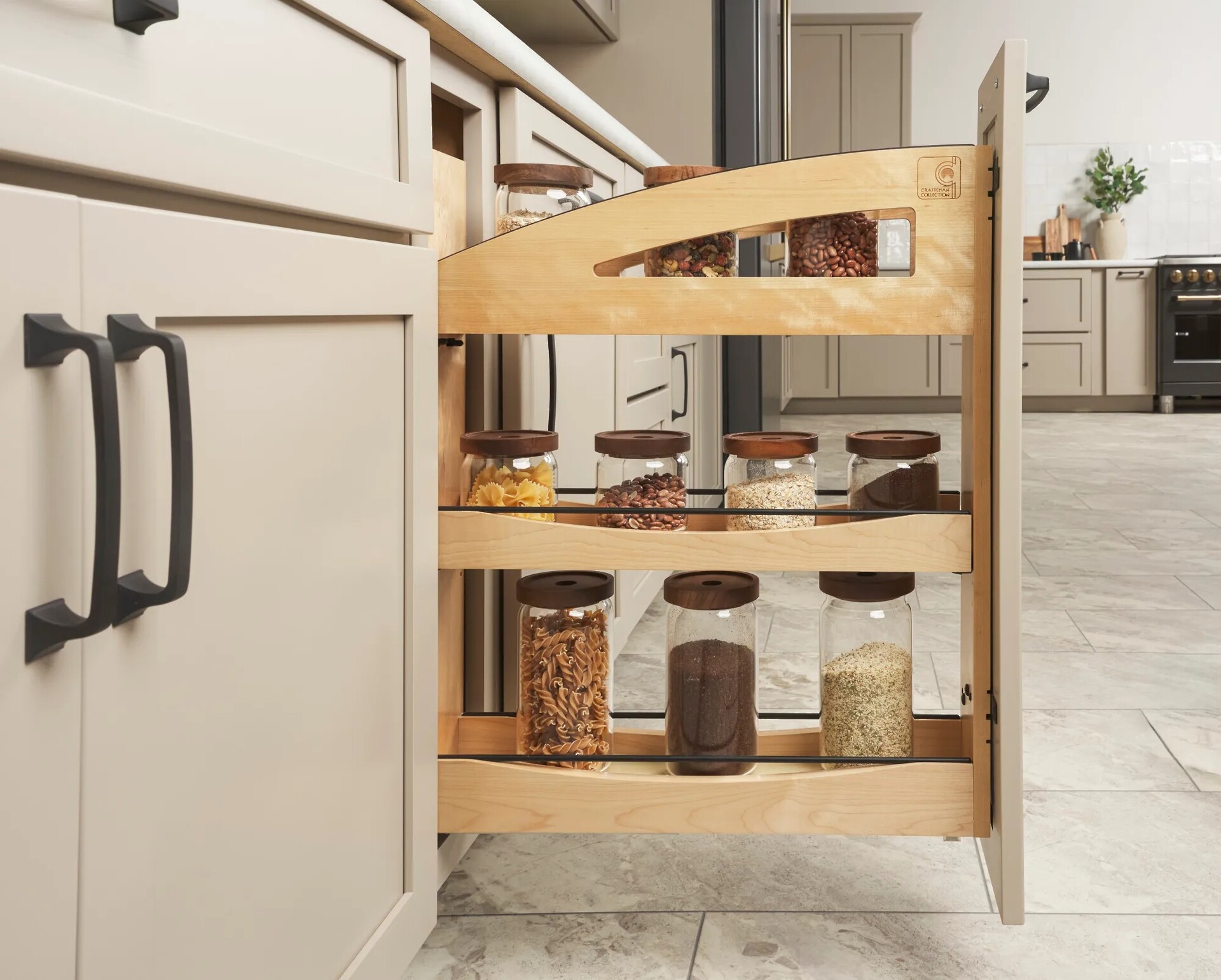 5" Craftsman Collection Solid Maple Base Cabinet Pullout Organizer w/ Black Accents and BLUM Soft-Close Slides