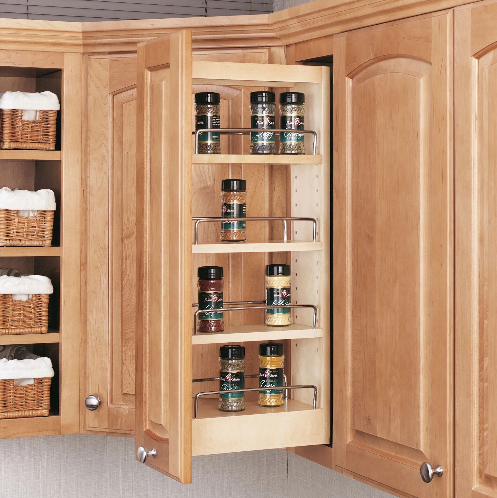 Rev-A-Shelf - 5" Cabinet Pullout Organizer with Wood Adjustable Shelves Wall Accessories