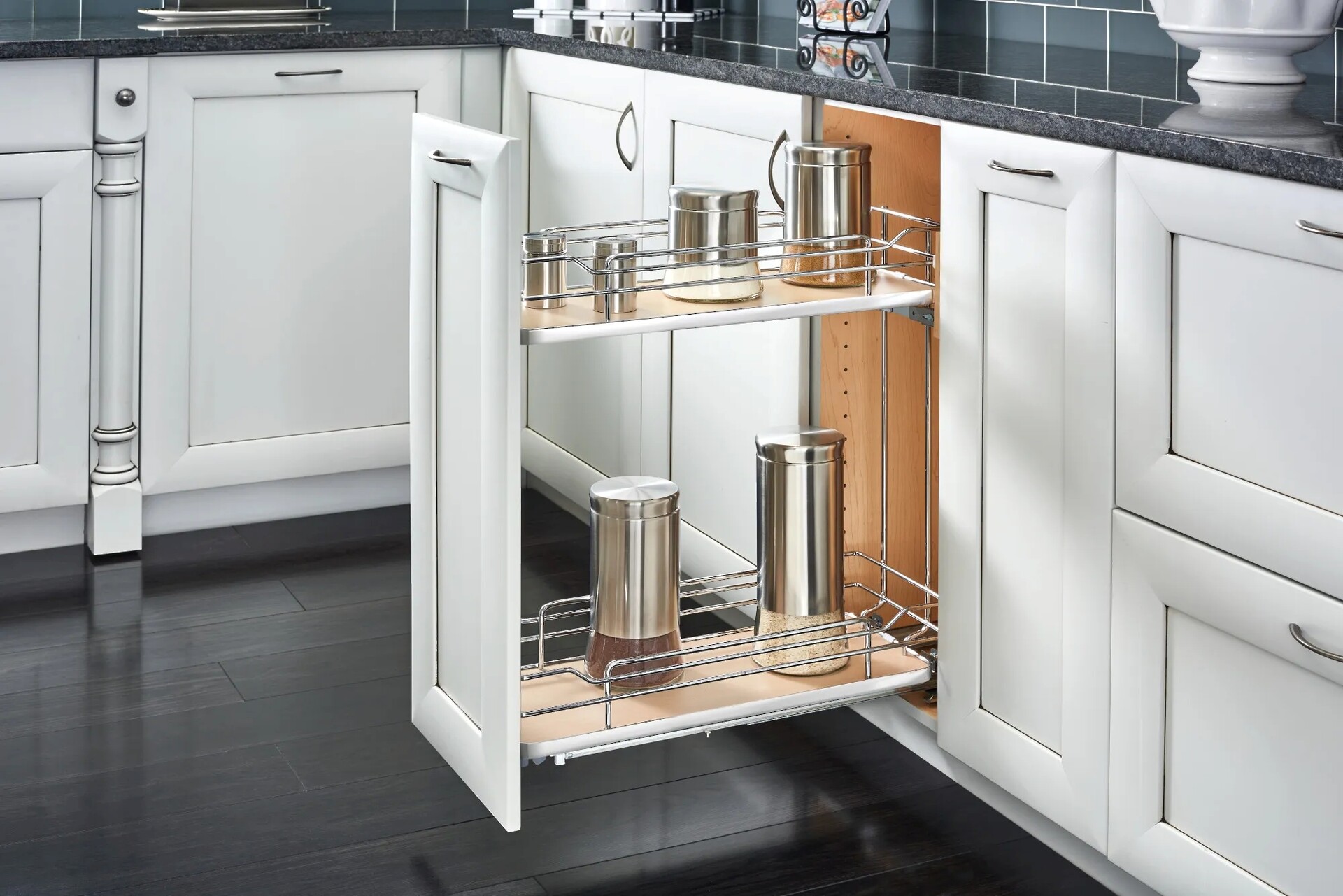 Rev-A-Shelf - 8" Maple Base Cabinet Pullout 2 Tier Organizer w/ Soft-Close
