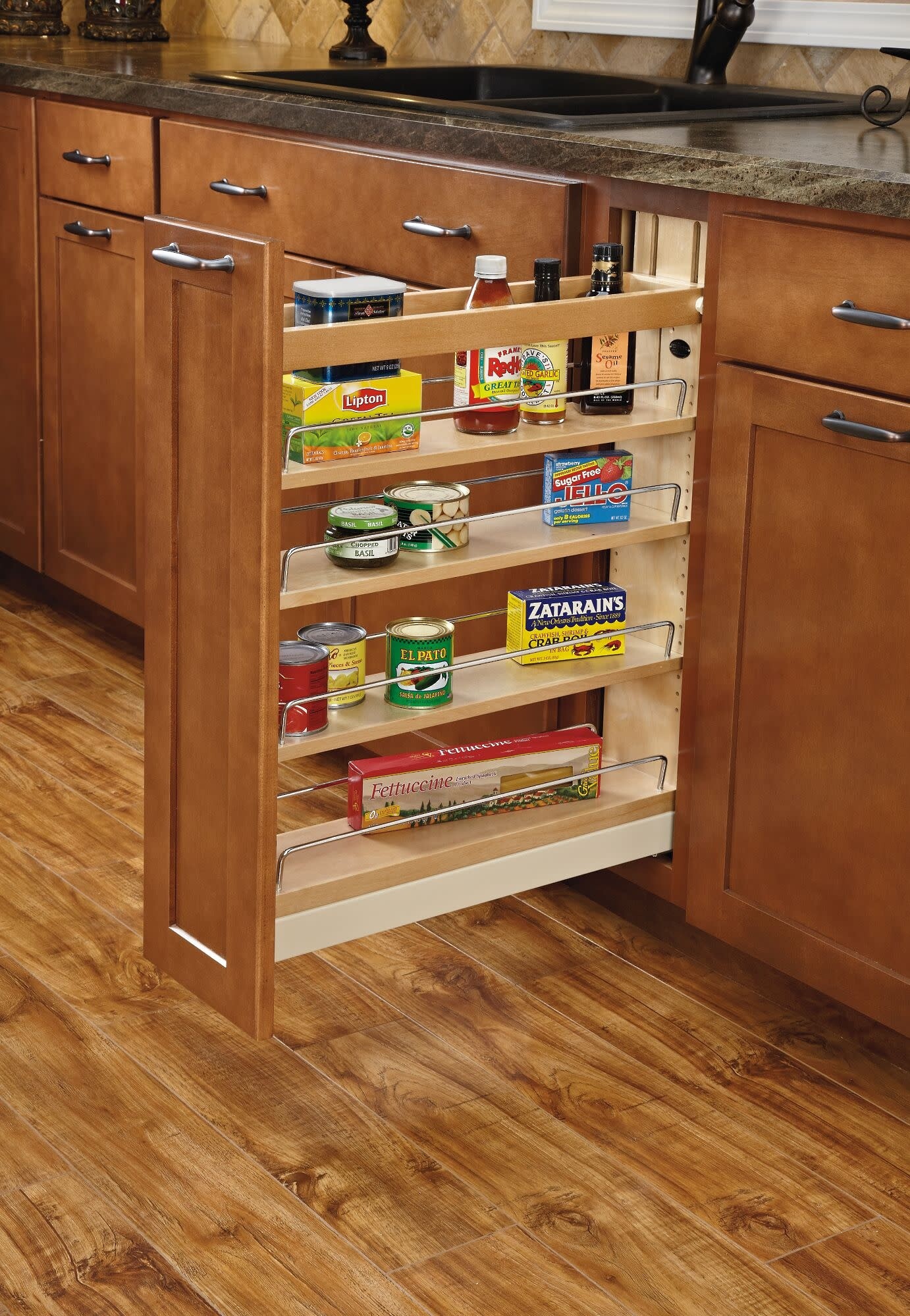 Rev-A-Shelf - 8" Maple Base Cabinet Pullout Organizer with Soft-Close Ball-Bearing Slides