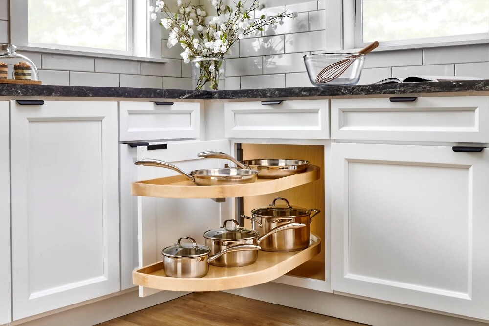 Two-Tier Wood Classic Girasolo for Right Opening/Blind Left Corner Cabinet - 12" Opening FF - 13-1/2" Frameless